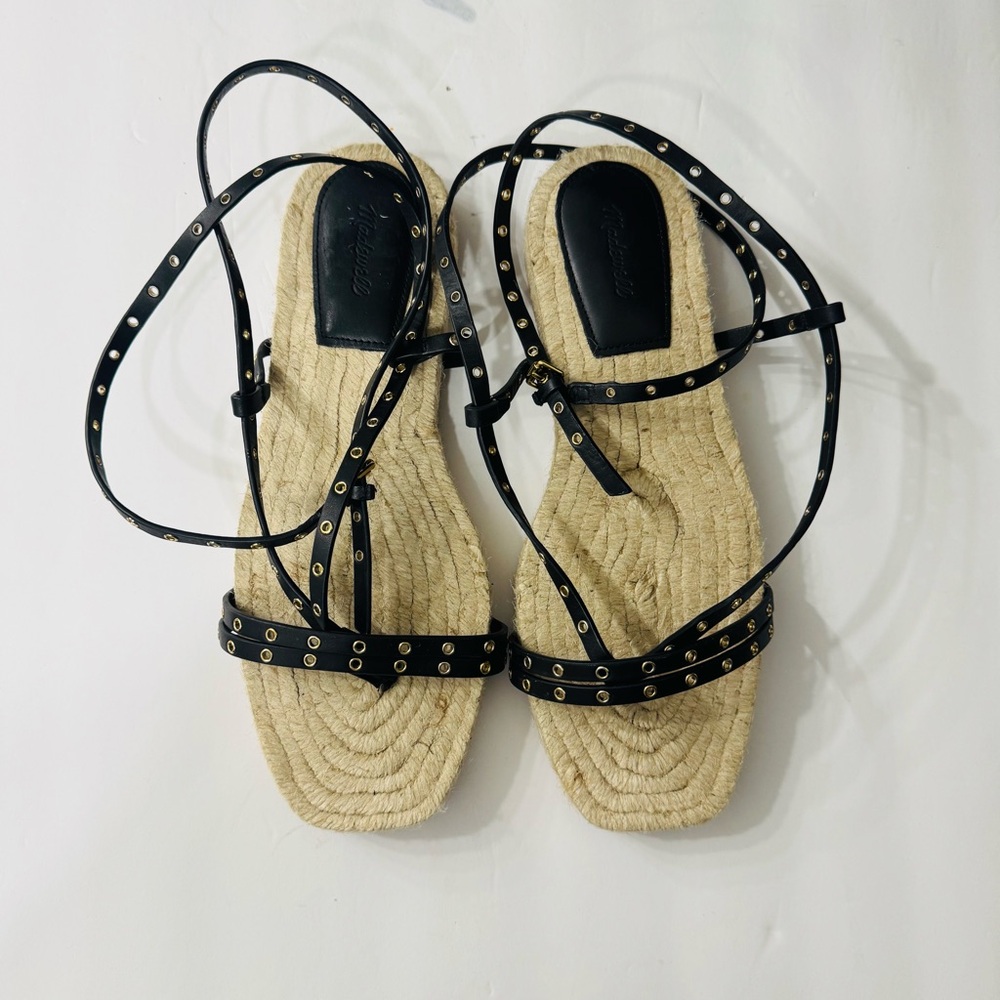 MADEWELL The Mira Espadrille Thong Sandal True Black Size 10 - Picture 5 of 14